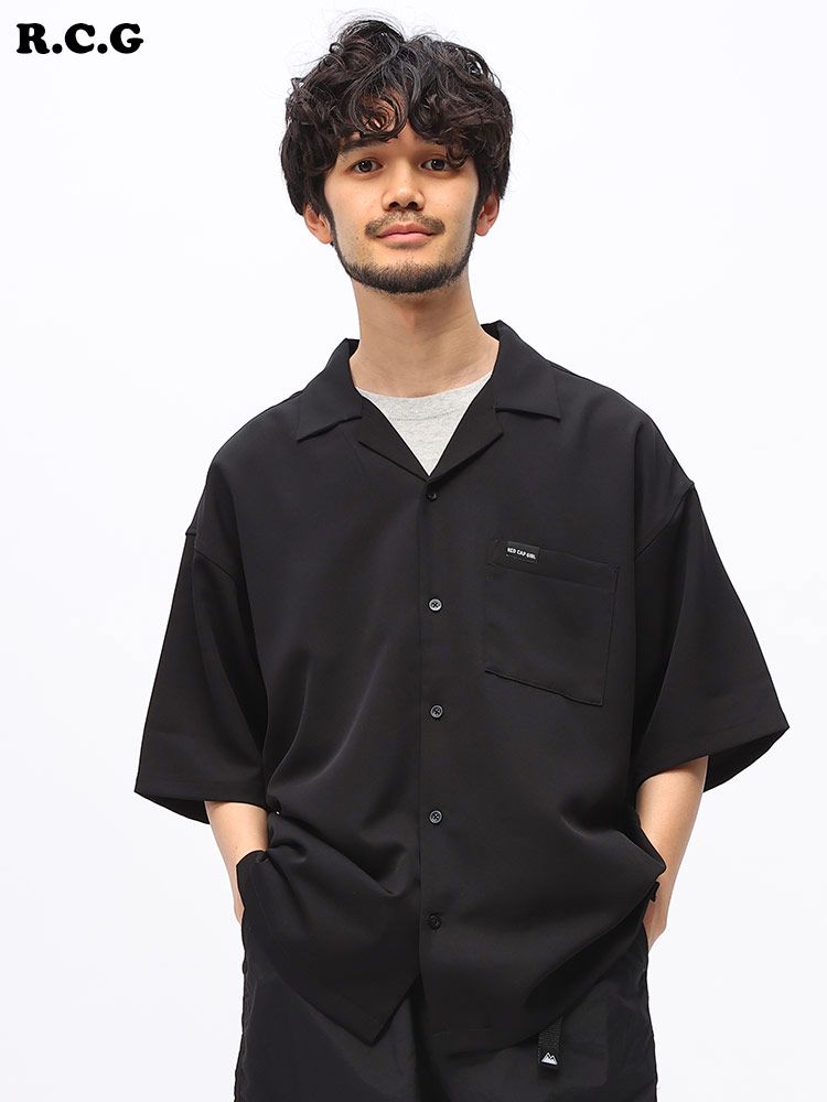 レッドキャプガール シャツ オープンカラー オーバーサイズ レトロ アニメ Red Cap Girl トップス メンズ ユニセックス ストリート 冷感 24213 ブラック