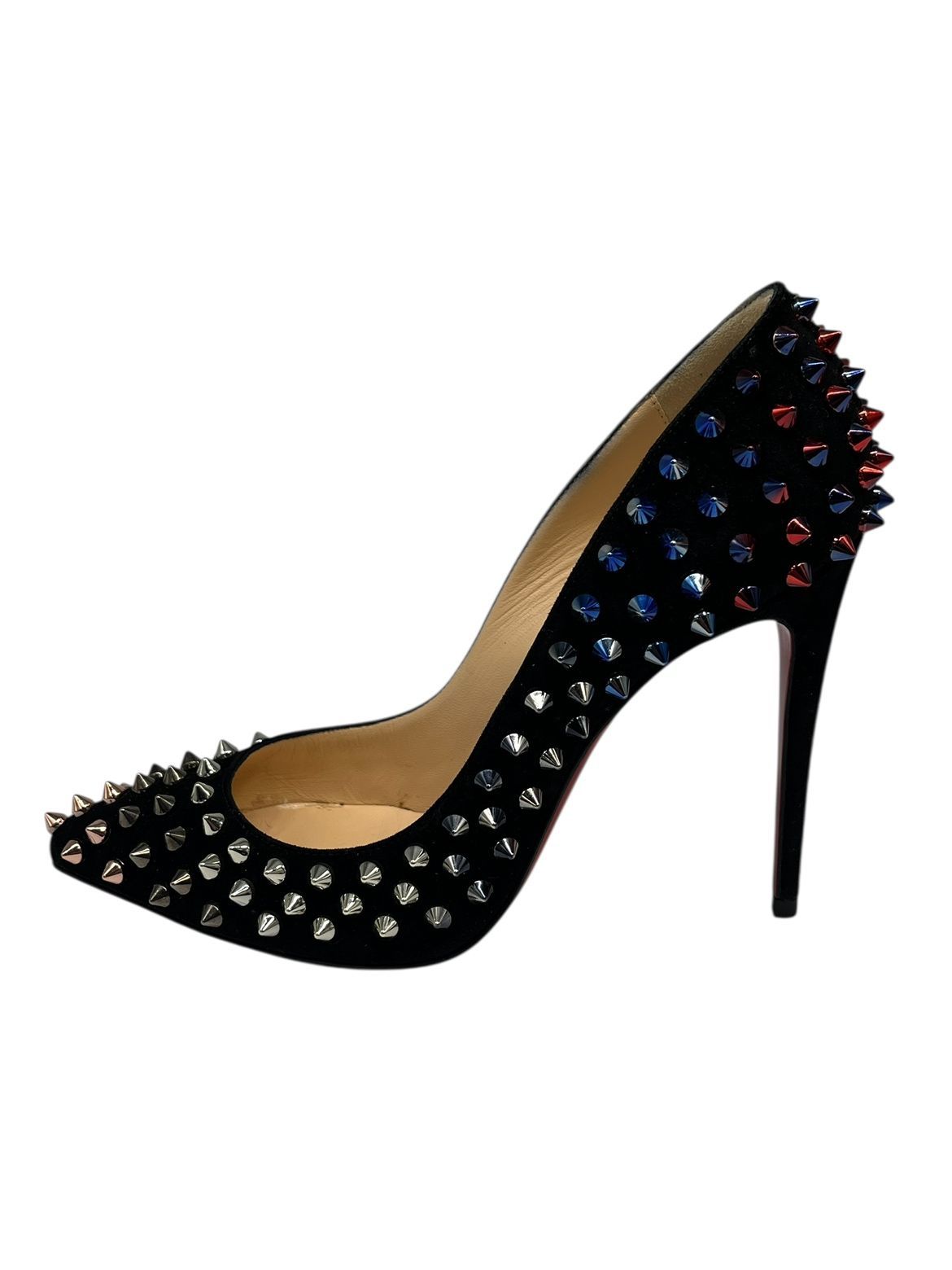 ♪2639 Christian Louboutin クリスチャンルブタン パンプス FOLLIES SPIKES 100 VEAU VEL サイズ35.5 ブラック