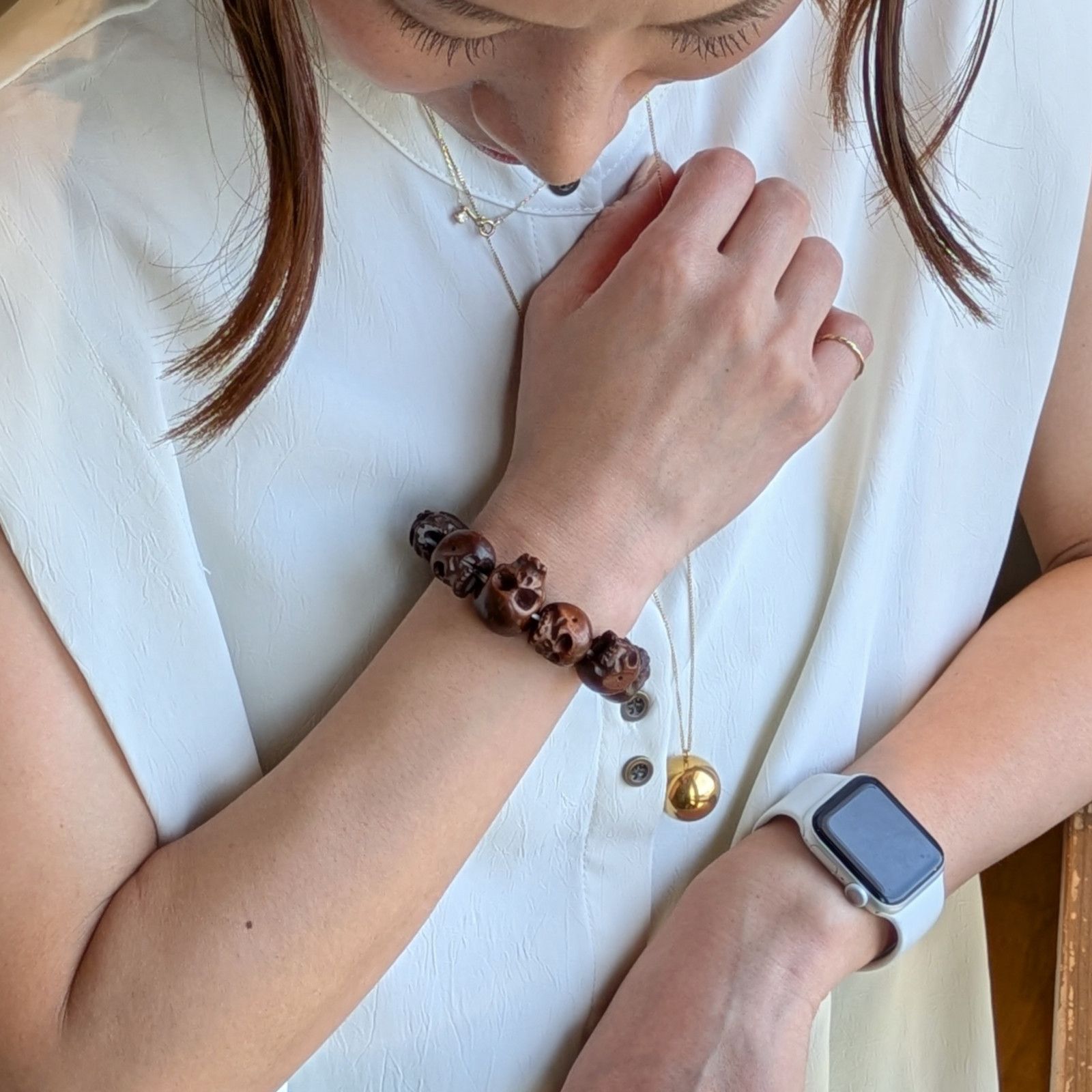 ドクロ 髑髏 どくろ スカル 頭蓋骨 骸骨彫ブレスレット 骸骨