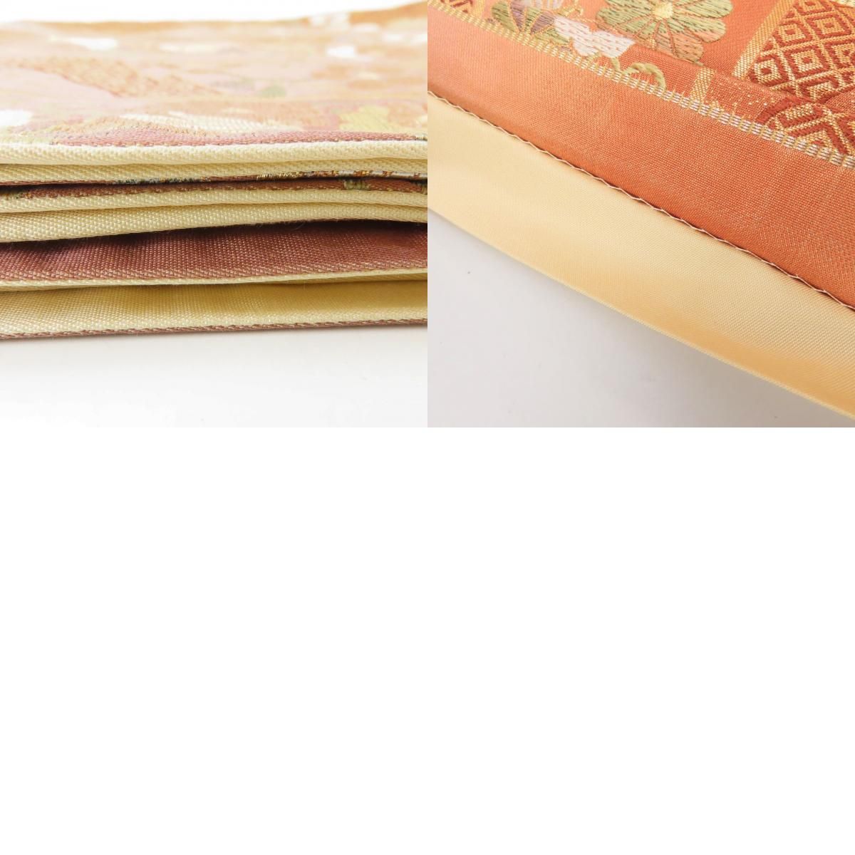 スポーティーな 袋帯 正絹 金銀糸除く オレンジ ブラウン ゴールド マルチ 花に蝶 グラデーション お洒落 和装 呉服 和服 きもの レディース 女性 憧れ