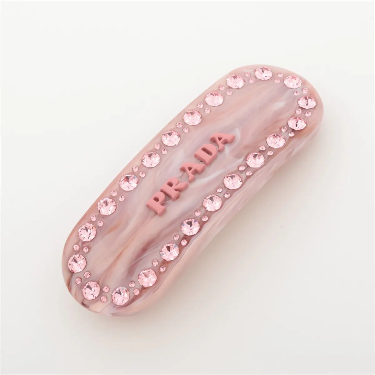 極美品 プラダ ロゴ バレッタ ピンク ラインストーン ヘア