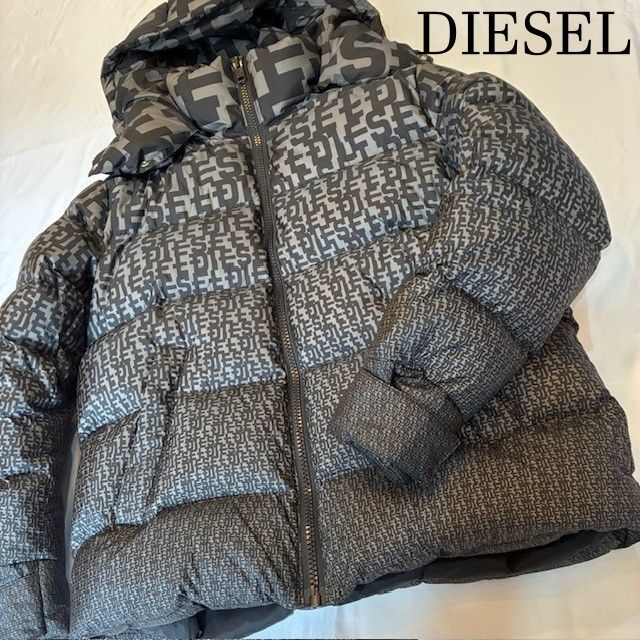 ディーゼル DIESEL 総柄ロゴ ダウンジャケット サイズ：XS 黒/グレー 170/88A