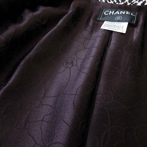 シャネル CHANEL 01A ツイード コート ダブル ジャケット ウール ココマーク ボタン L 44 ダークブラウン こげ茶色 ベージュ 黒 フランス製 P18117V10417 GULLKHAN_COM