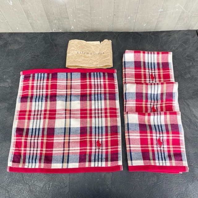 未使用品 RALPH LAUREN ラルフローレン ハンドタオル 4枚組 綿100％ 赤