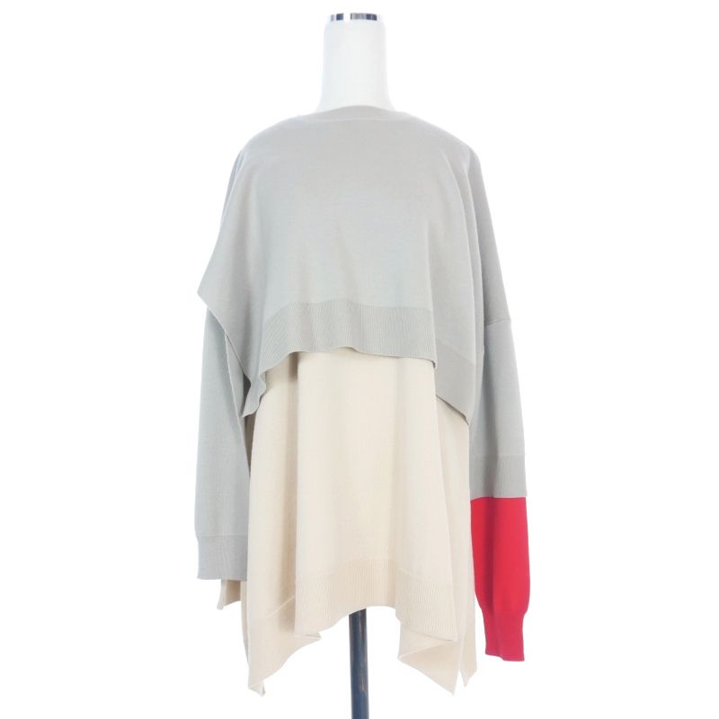 エンフォルド ENFOLD 22AW DOUBLE-SLEEVES LAYERED PULLOVER レイヤードニット セーター 長袖 38 グレージュ|ベージュ|レッド 300FA270-1320