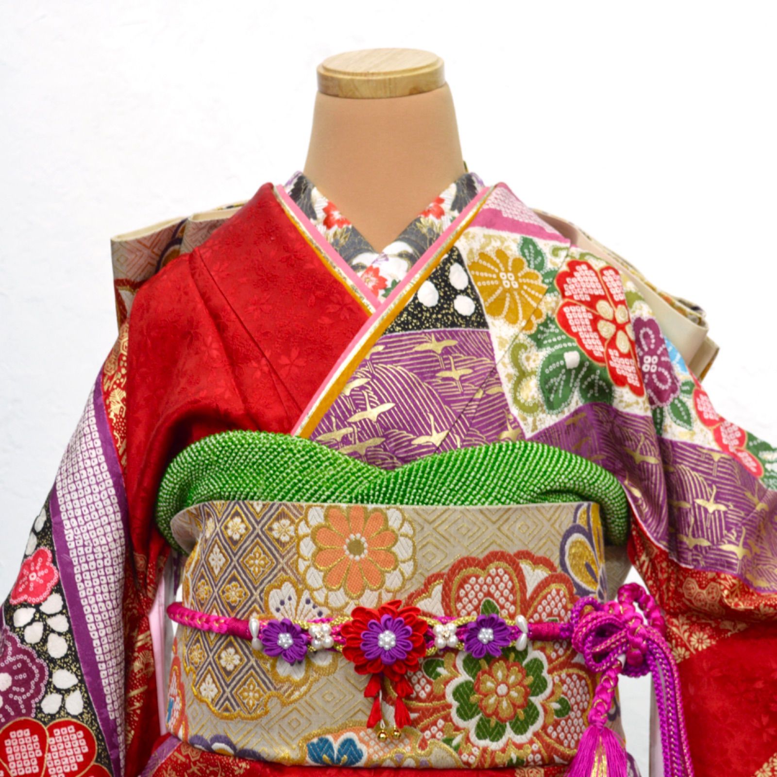 美品 振袖 フルセット 身丈162 正絹 furisode 刺繍衿 オレンジ 金 超トールサイズ】 振袖 フルセット 身丈173cm 裄65.5cm 赤 茶