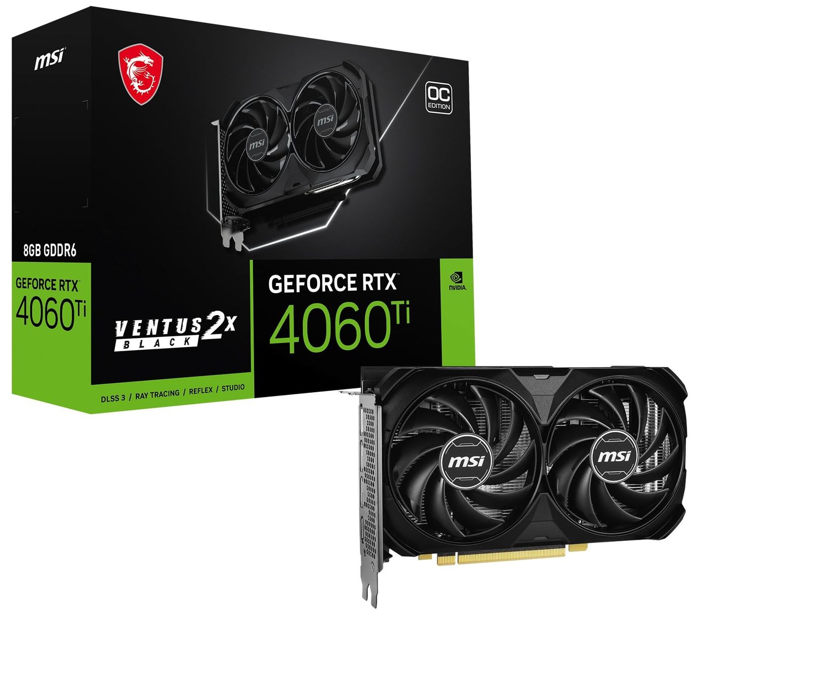 MSI GeForce RTX 4060 Ti 8G VENTUS 2X BLACK E1 OC デュアルファン 2スロットサイズ PCIe4.0接続 グラフィックスカード VD8839 [1)RTX4060 Ti VENTUS メモリ8GB E1モデル]