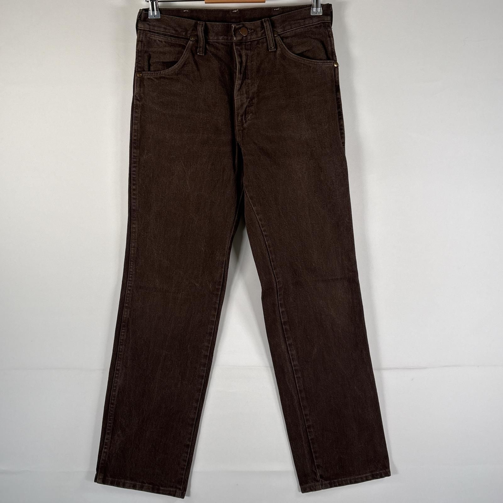 古着 ラングラー Wrangler USA製 デニムパンツ カラーデニム ストレート レザーパッチ コインポケット w29 L30  ブラウン メンズ