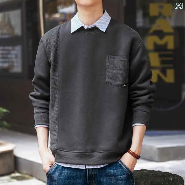 M メンズ 服 シンプル ファッション オシャレ 大人 かっこいい 大きいサイズ ストリート 紳士服 アメリカン ラウンドネック セーター 秋ヘビー カジュアル 長袖 ポケット