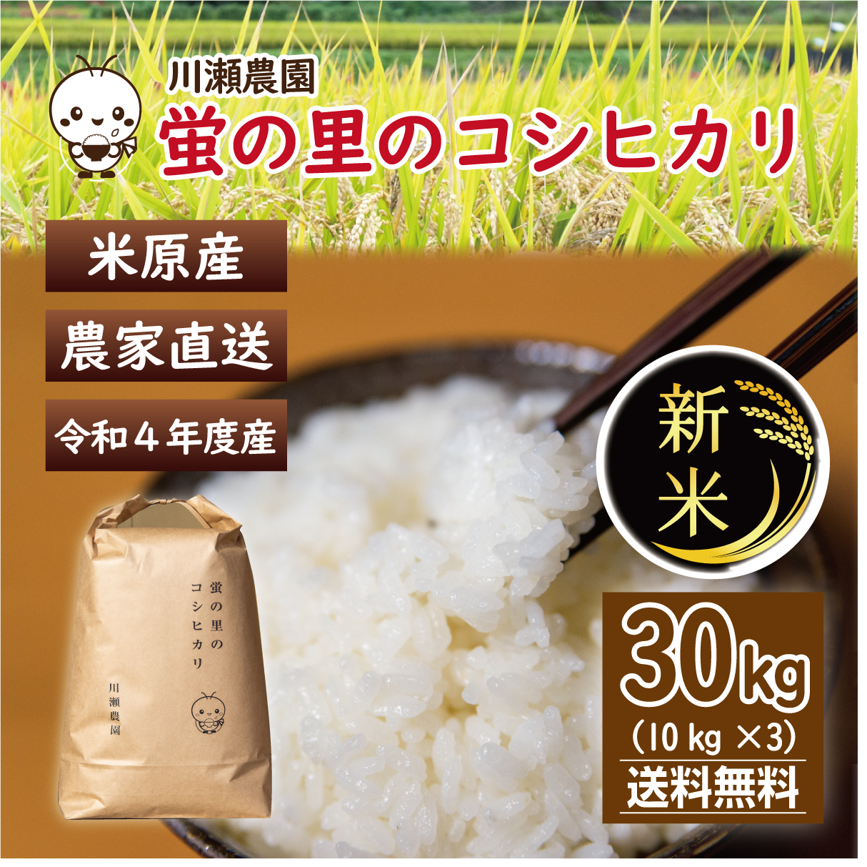 新米コシヒカリ玄米30キロ 長野県佐久平 令和４年度産 - 食品