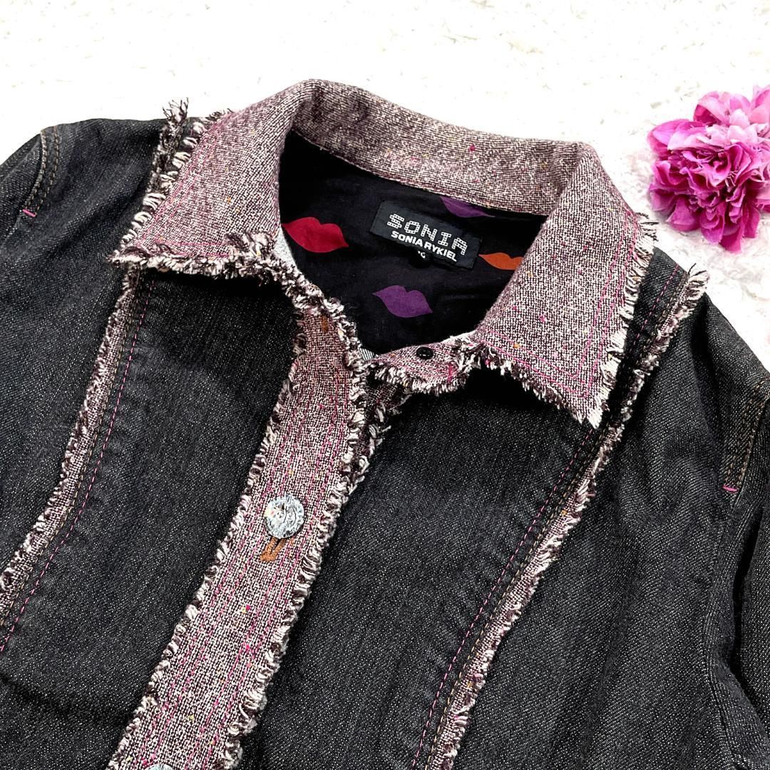 美品　ソニアリキエル　SONIA RYKIEL ストレッチデニムジャケット ソニアリキエル SONIA RYKIEL ブラックデニム ジャケット 星柄