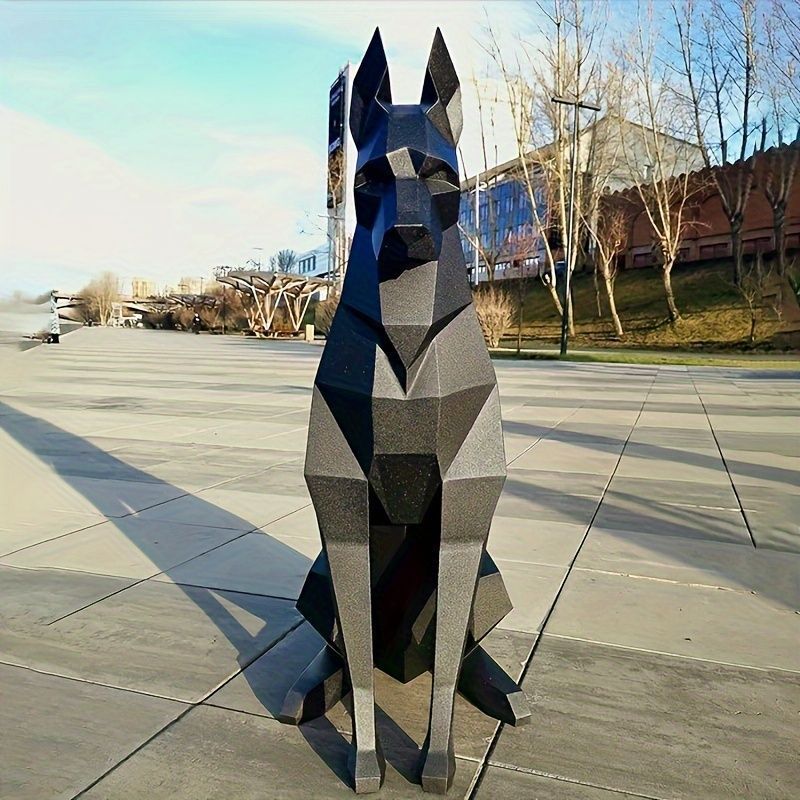 犬 置物 彫刻 3D 黒い犬 作品 ドーベルマン 屋外 屋