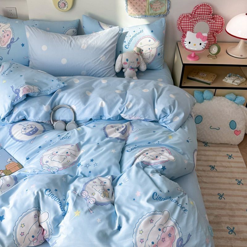 サンリオ　シナモン　シングルサイズ　布団カバー　四点セット　ブルー