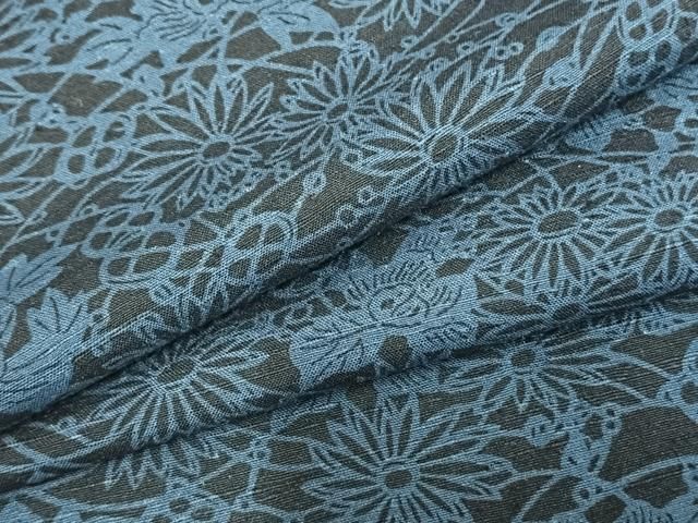 平和屋着物□上質な小紋 作家物 藍 型染め 雲重ね草花文