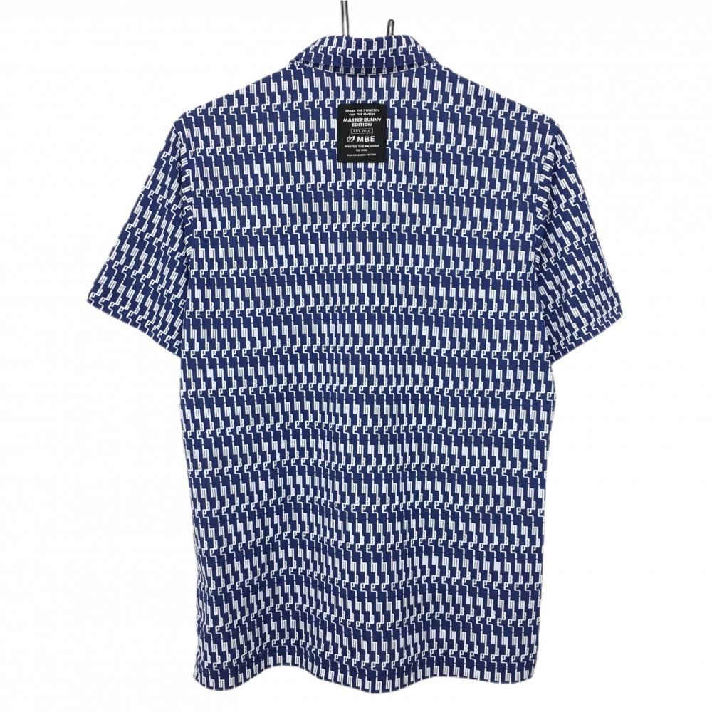 超 マスターバニー 半袖ポロシャツ ブルー×白 ロゴ総柄 メンズ 4 M ゴルフウェア モデル MASTER BUNNY EDITION