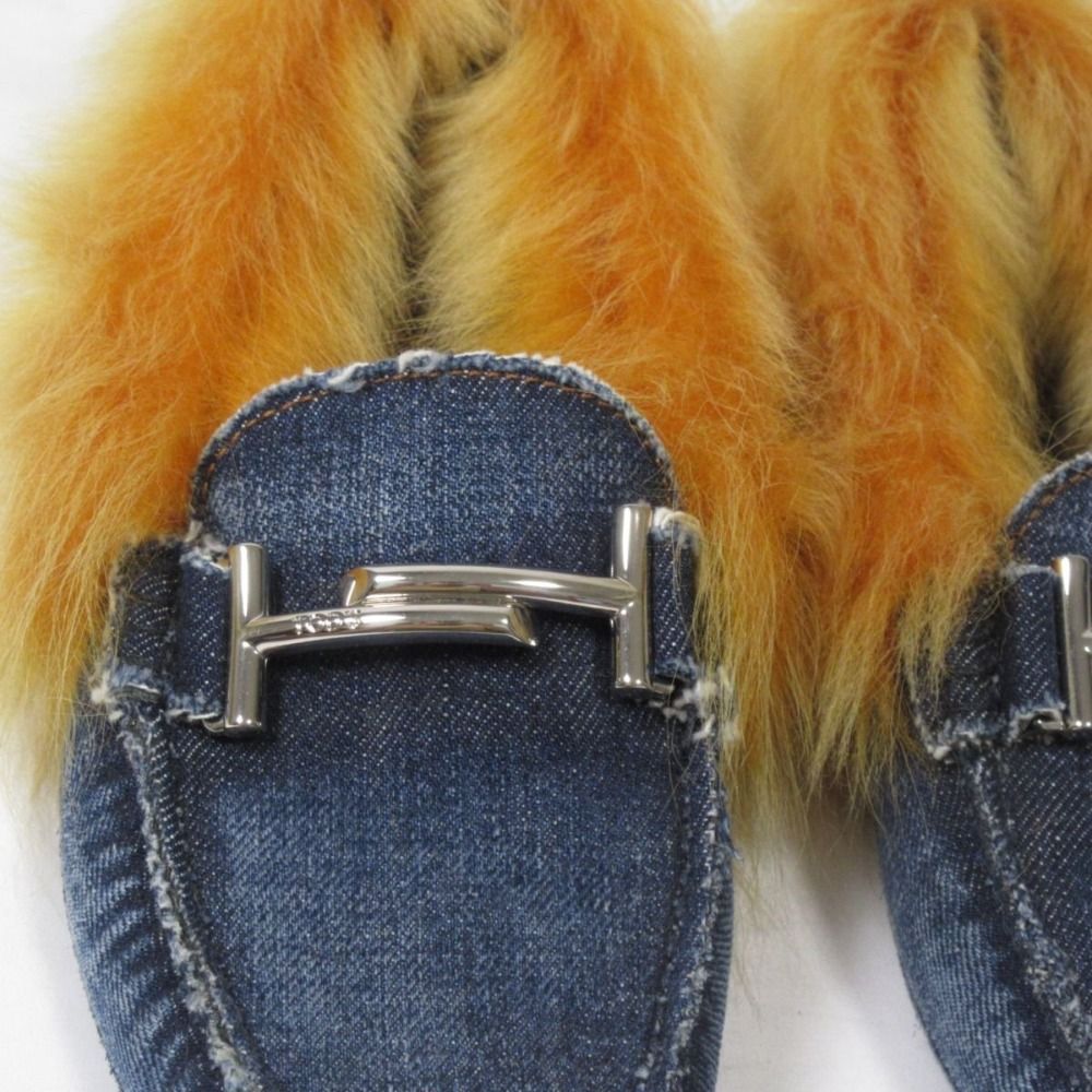 美品 TOD'S トッズ ダブルT ファー ゴンミーニ デニム モカシン