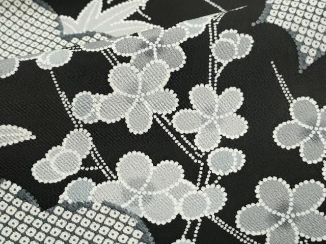 平和屋着物○上質な小紋 型染め 花蝶文 黒地 正絹 逸品 AABA9504ck
