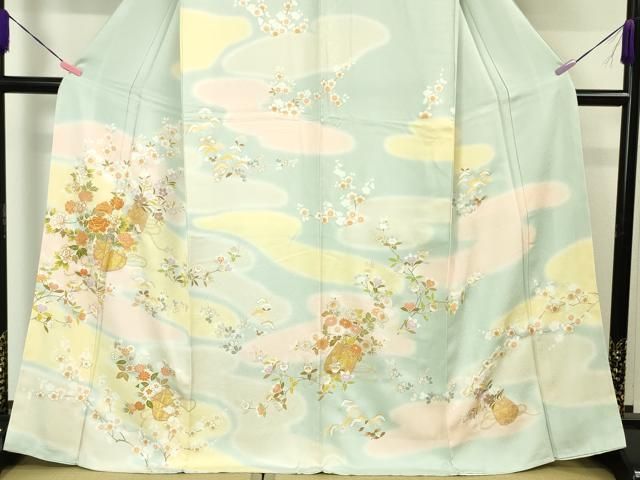 平和屋本店□極上 訪問着 駒刺繍 花籠 暈し染め 金彩 逸品 未使用  