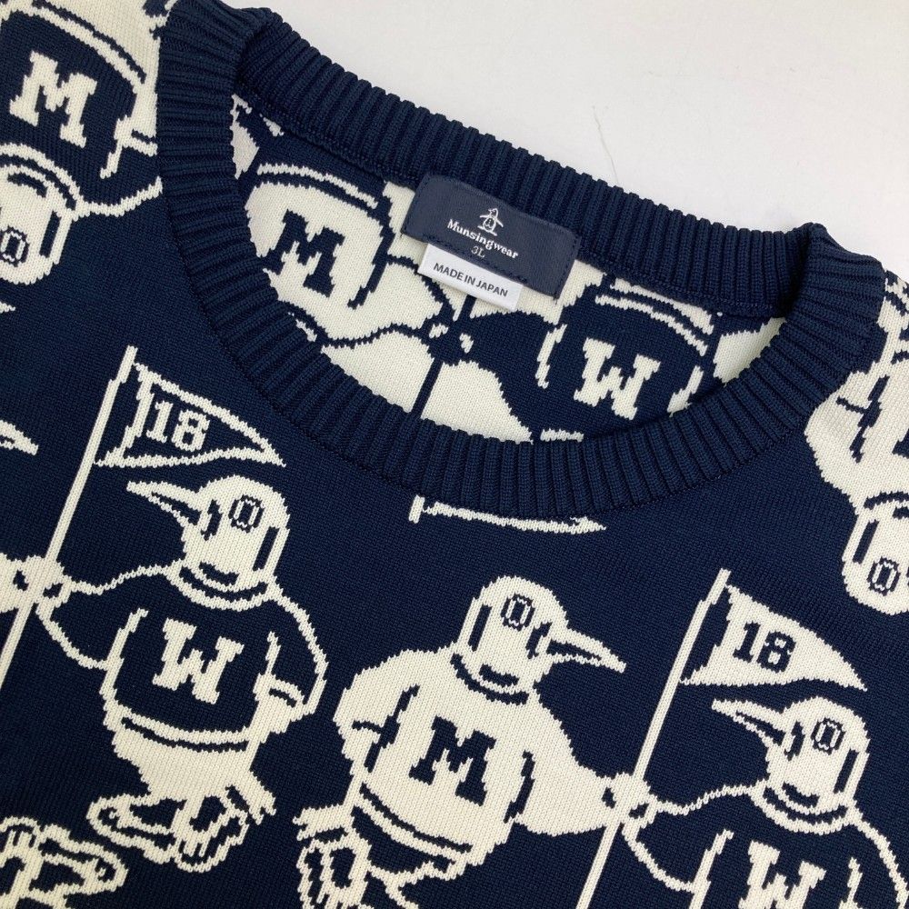 サイズ：3L MUNSING WEAR マンシングウェア MGMSJL10 ニットセーター 総柄 ネイビー系 [240101443347] ゴルフウェア メンズ ストスト サイズ：3L MUNSING WEAR マンシングウェア MGMSJL10 ニット