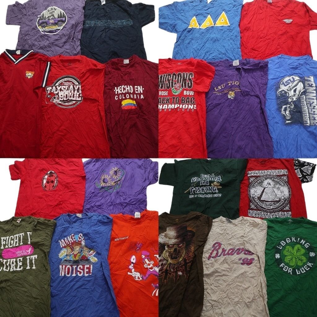 古着卸 まとめ売り カラーmix プリント 半袖Tシャツ 20枚セット (メンズ Ｌ ) スカル LSUＶネック イカゲーム  中古 古着 MZ1186