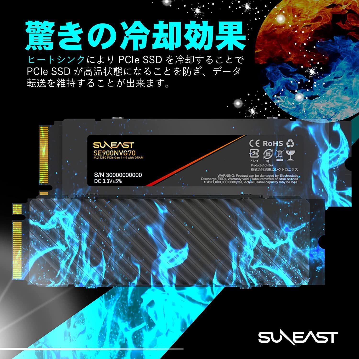 SUNEAST 1TB NVMe SSD PCIe Gen 4.0×4 DRAM搭載(R: 7,000MB/s W：5,000