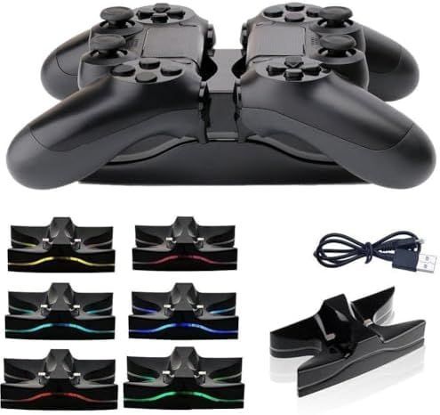 PS4コントローラー充電器スタンド デュアルPS4コントローラー充電ドックステーション UFO ブルーLEDデュアル充電ドック PS4ワイヤレスコントローラー用