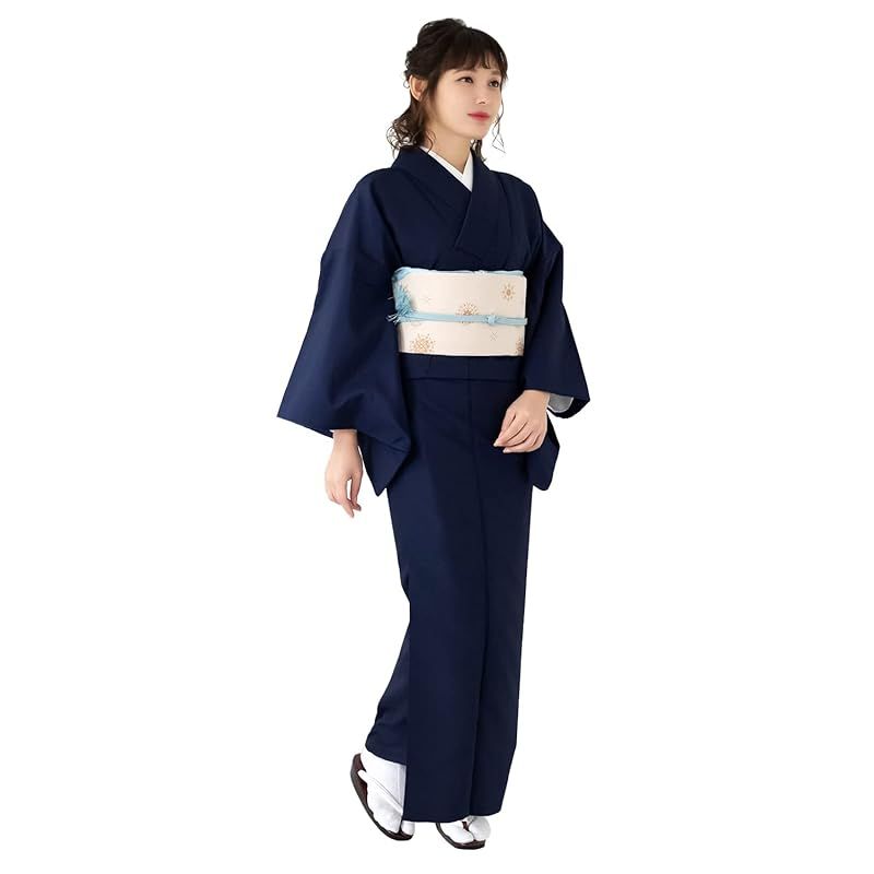 KYOETSU キョウエツ 着物 洗える 袷 色無地 ちりめん生地 レディース M 濃紺 0