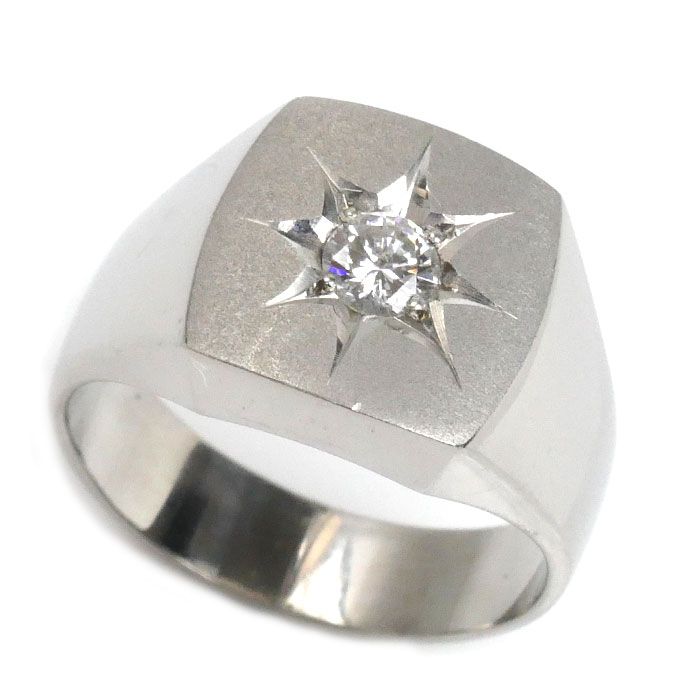 Pt900プラチナ 印台 リング 指輪 ダイヤモンド0.26ct 18号 19.1g メンズ