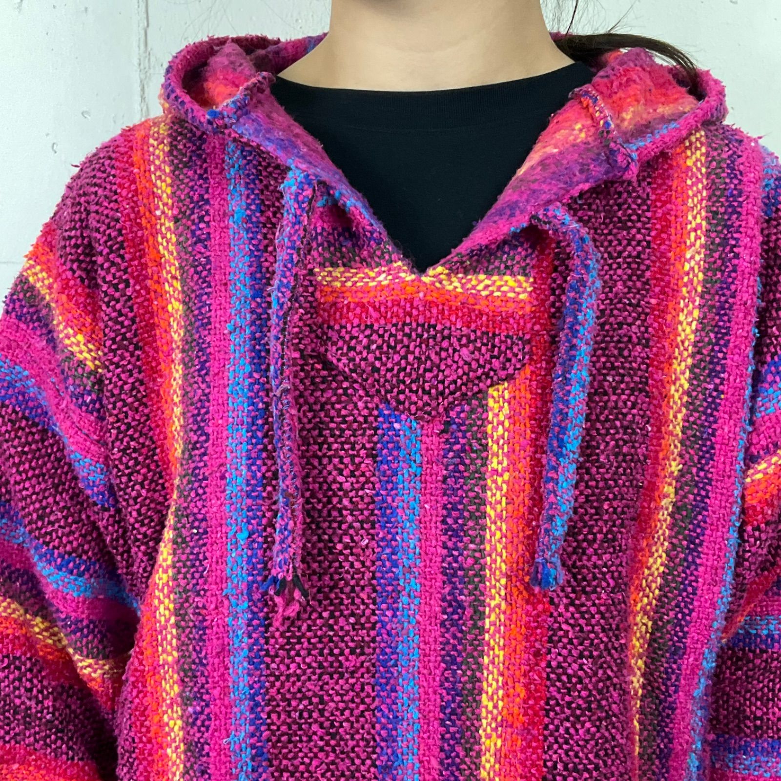 メキシコ製 LA MALINCHE ストライプ メキシカンパーカー フーディー 