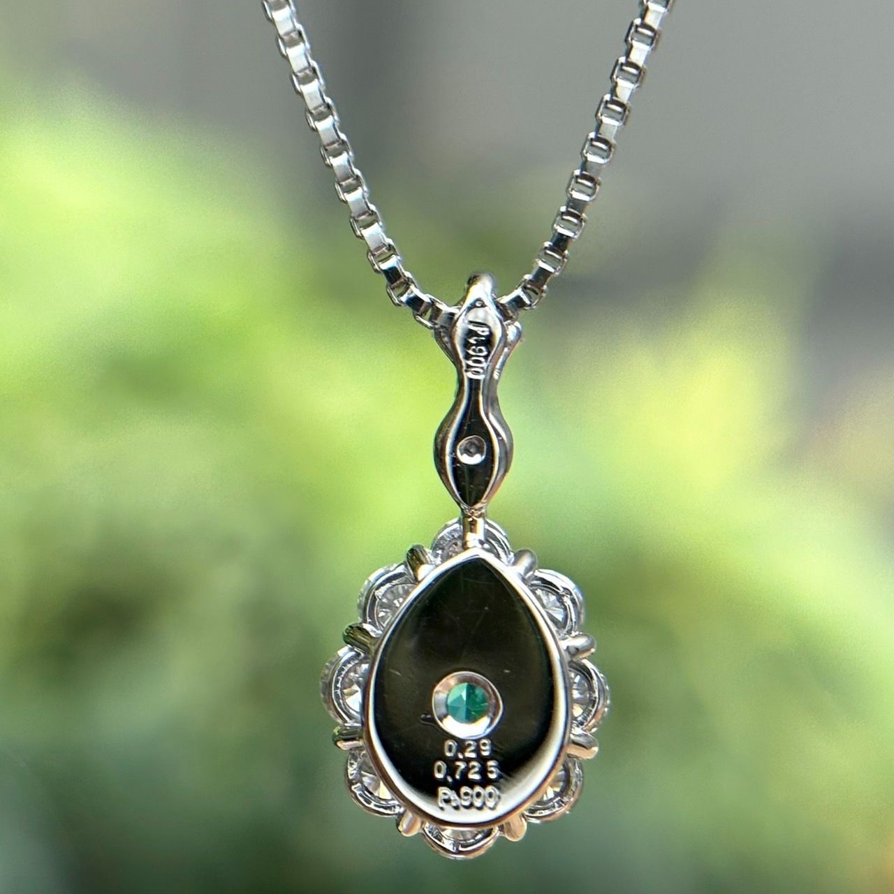 Pt900 天然パライバトルマリン ペアシェイプ ダイヤモンド ネックレス