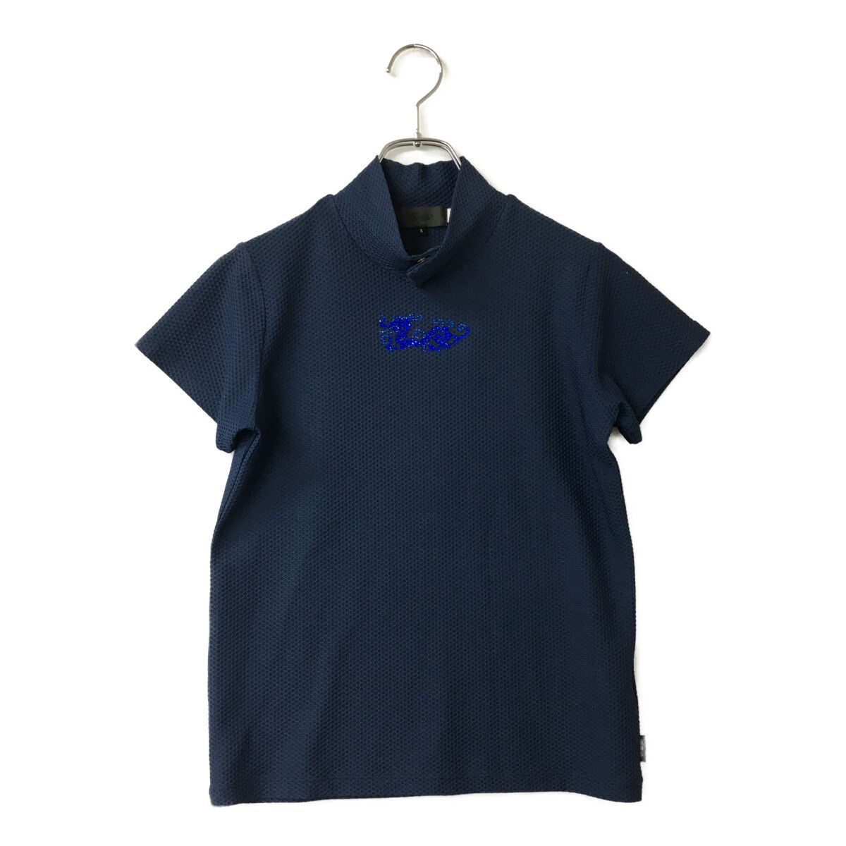 Dance With Dragon - coco 中古 ダンスウィズドラゴン DANCE WITH DRAGON レディース 半袖シャツ 2(M) 紺 ネイビー ハイネック 薄手 総柄 Dance With Dragon - coco 中古 ダンスウィズドラゴン DANCE