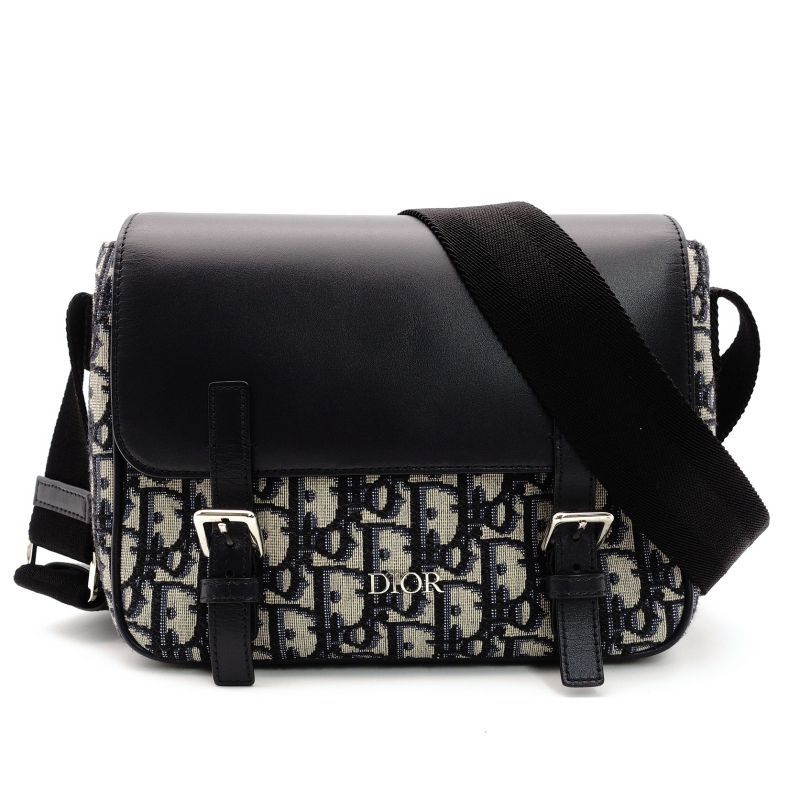 ディオール DIOR キッズ メッセンジャー オブリーク ショルダーバッグ ネイビー キャンバス レザー クロスボディ 7-8-662