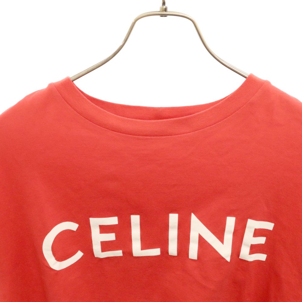 CELINE (セリーヌ) ロゴプリント クロップド クルーネック半袖Tシャツ ...