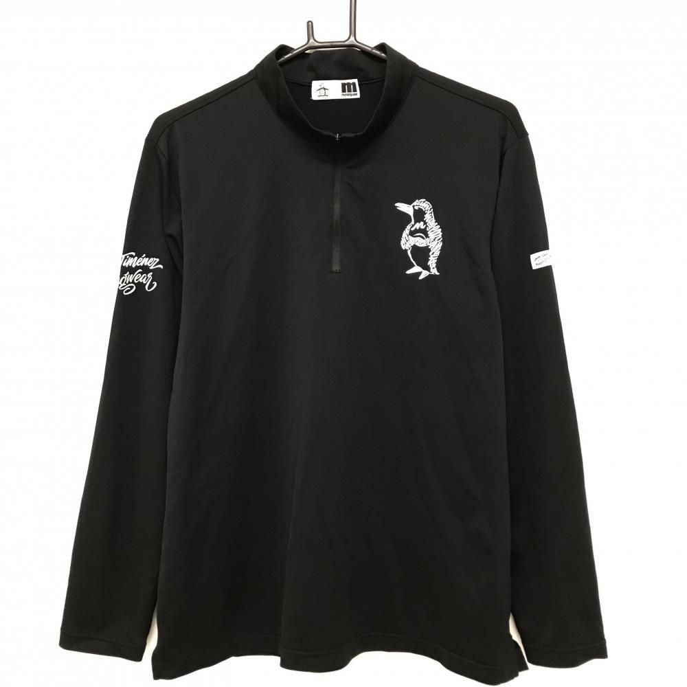 MUNSINGWEAR メンズ 長袖ハイネックシャツ 美品】マンシングウェア 長袖ハイネックシャツ 黒×白 ペンギン