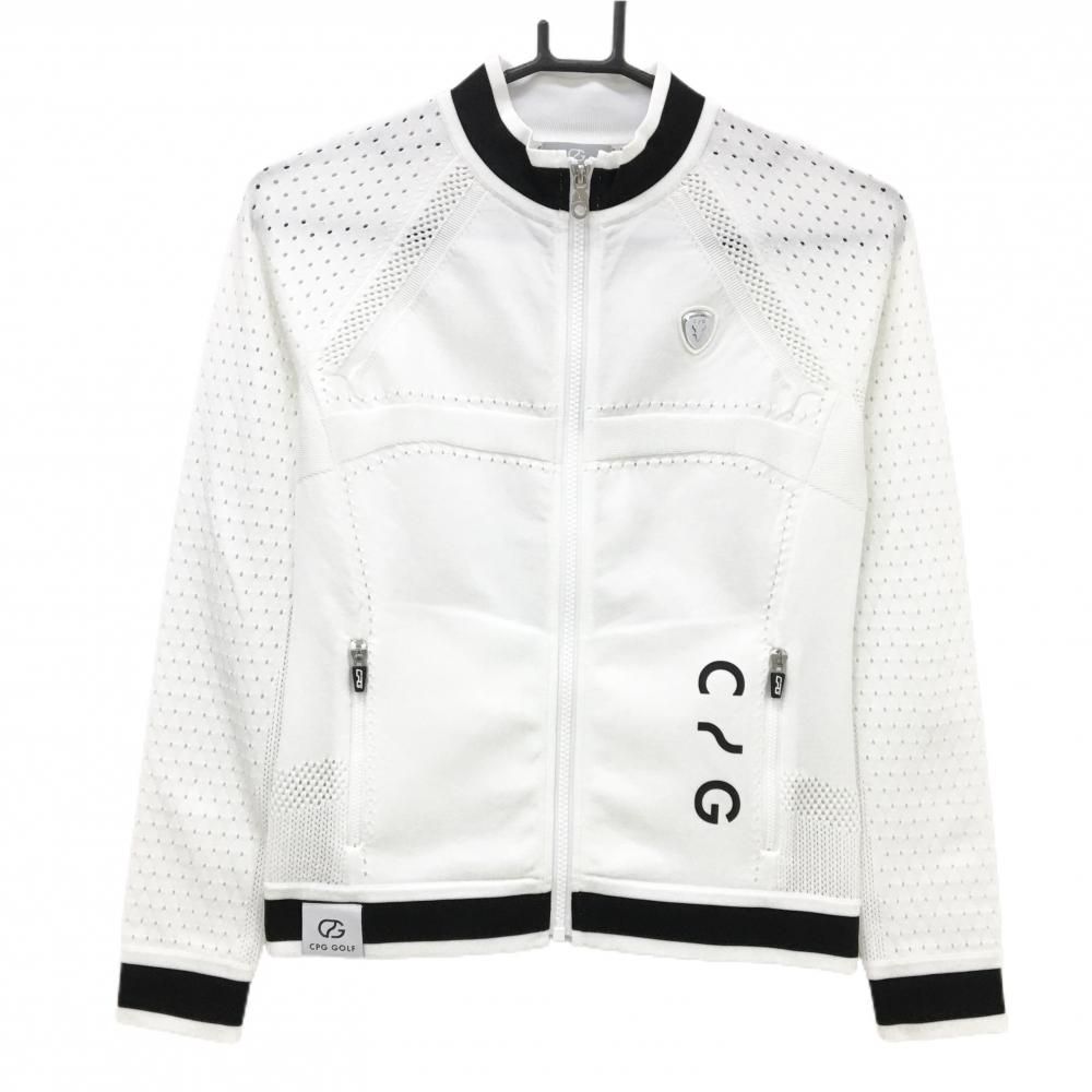 新品】CPG ニットジャケット 白×黒 透かし編み 立体ロゴ レディース 1 