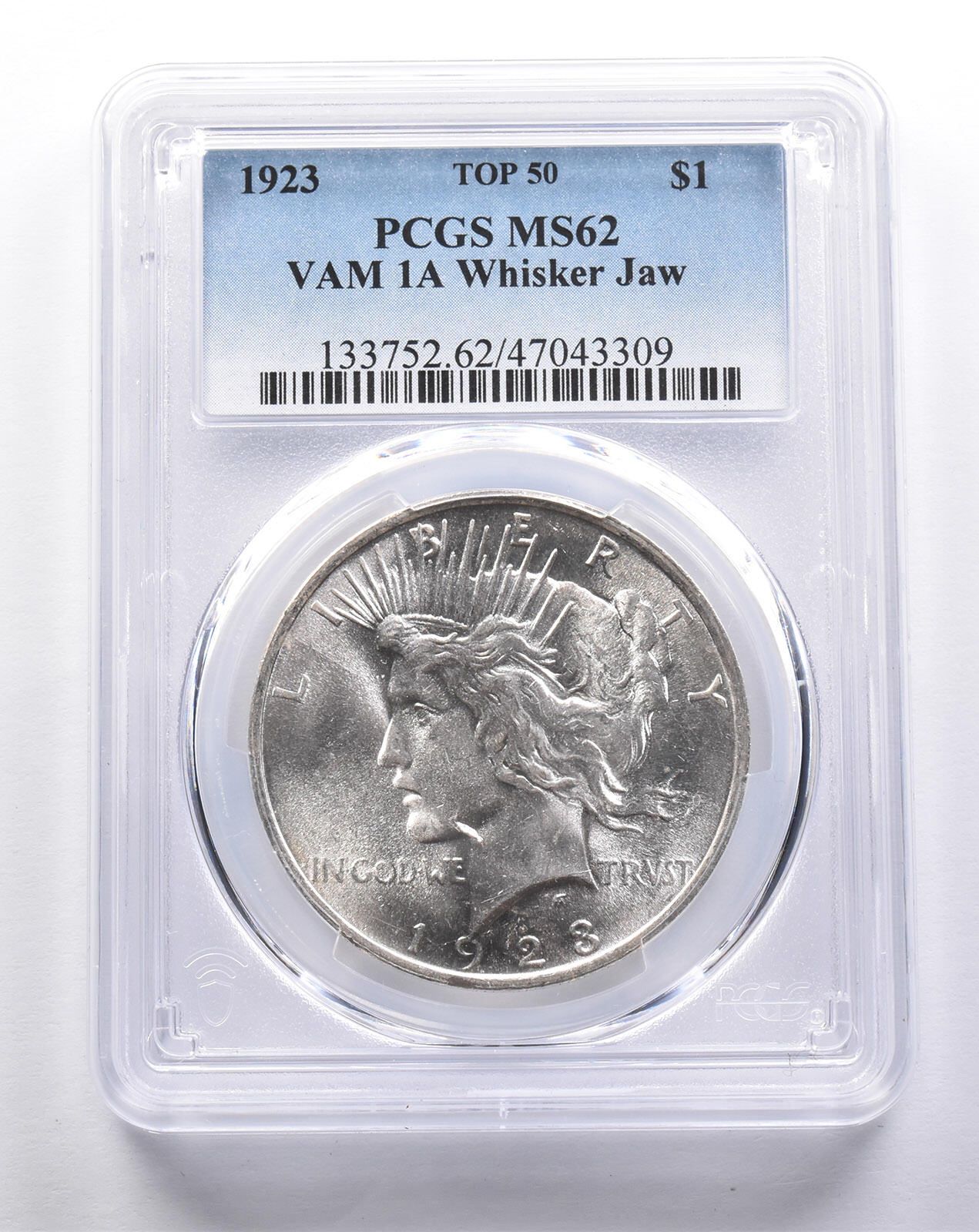 MS62 1923年 ピースシルバードル TOP 50 VAM 1A ウィスカージョー PCGS