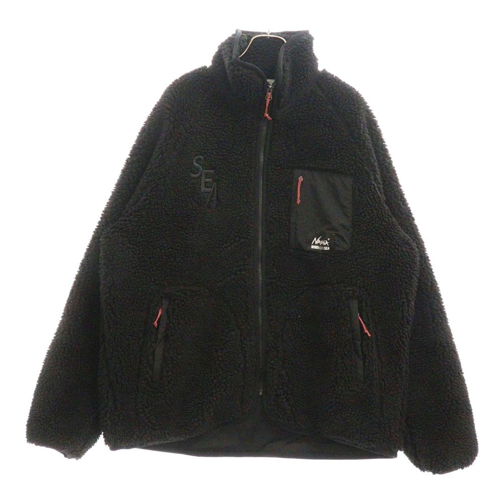 NANGA (ナンガ) ×WIND AND SEA BOA FLEECE JACKET ウィンダンシー ロゴ刺繍 ジップアップ ボア フリースジャケット ブラック C0000330