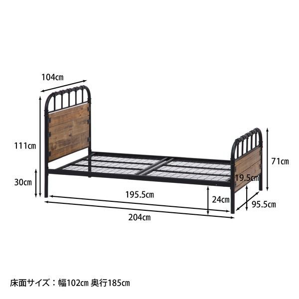 パイプベッド 寝具 シングル 幅104×奥行204×高さ111cm ベッドフレー - メルカリ