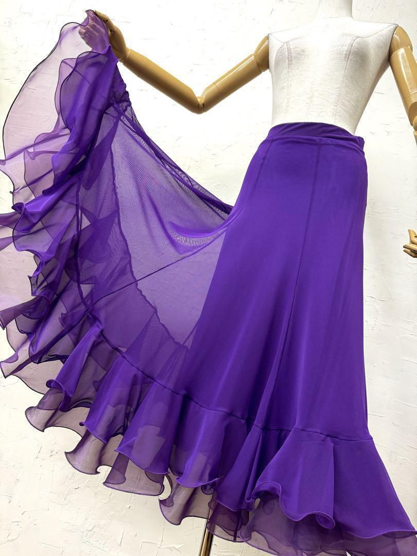 シンプル】新品ふんわりチュール裾2段 社交ダンス ロングフレア