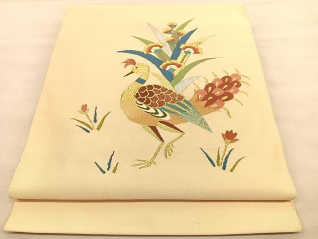 平和屋着物◎九寸開き名古屋帯 作家物 手書き 髭紬 椿 正絹 逸品