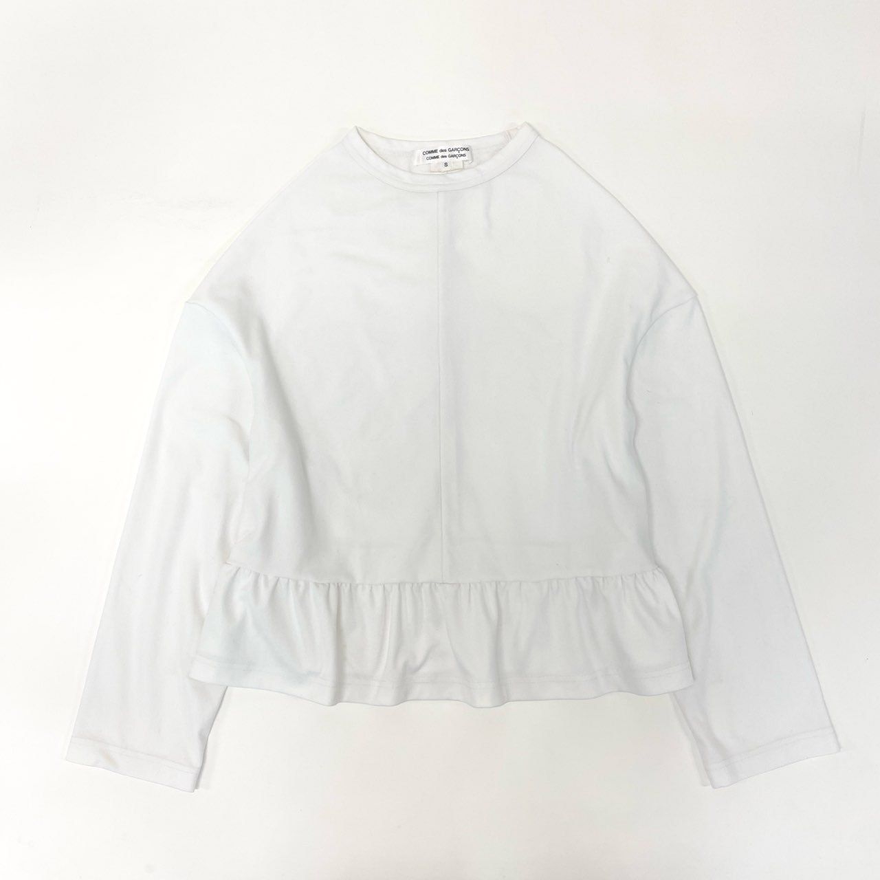 69i26 COMME des GARCONS コムデギャルソン フリルトップス 長袖カットソー ペプラム ストレッチ RK-1007 AD2002 Sサイズ ホワイト レディースk02i