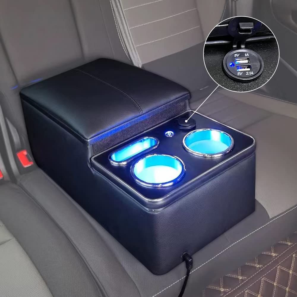 SGALUPA ホンダに適用 リアコンソールボックス トヨタに適用リアコンソールボックス ５人乗り車用 汎用 後部座席 アームレス ドリンクホルダー リア席やベンチシート用の肘掛け兼小物入れ車内収納 ブラック