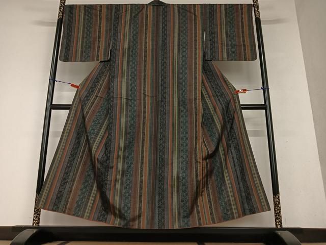 平和屋着物▽上質な紬 単衣 縞 ますいわ屋扱い 正絹 逸品