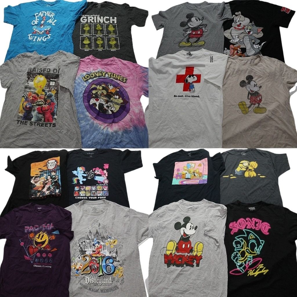 古着卸 キャラクター 半袖Tシャツ 16枚セット メンズ Ｌ ルーニー テューンズ グリンチ セサミ 古着 NA2683