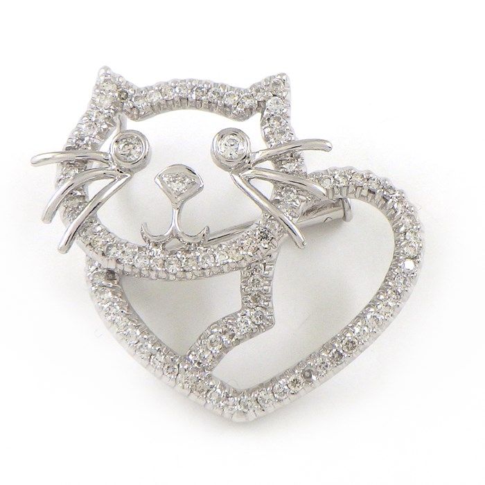 ラウンドカットダイヤモンド】 ブローチ／ペンダントトップ キャット  