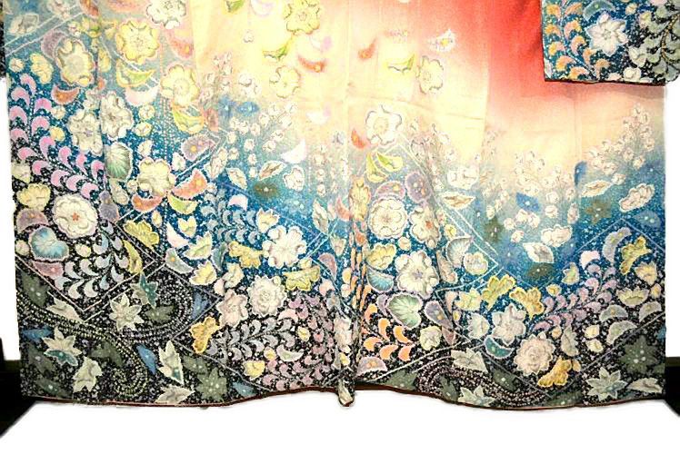 振袖 中古 着物 送料無料 最高峰 新品同様 暈し染め 辻が花 花柄