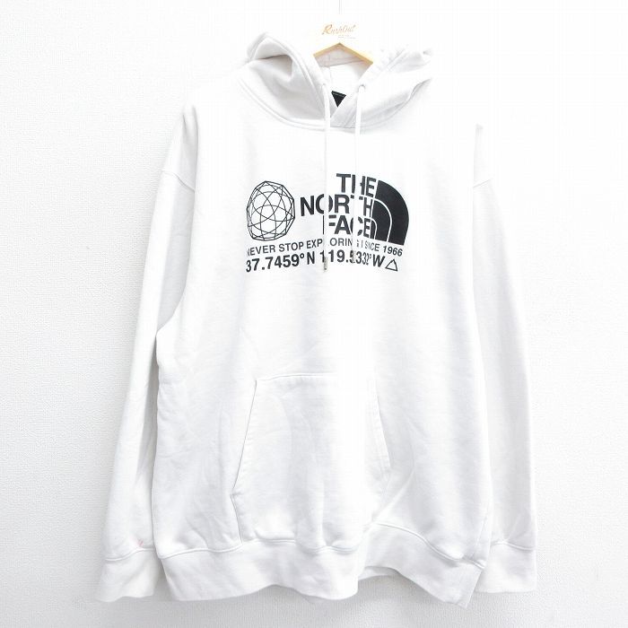 XL/古着 ノースフェイス 長袖 スウェット パーカー メンズ ビッグロゴ 大きいサイズ 白 ホワイト 24sep05 中古 スエット トレーナー トップ