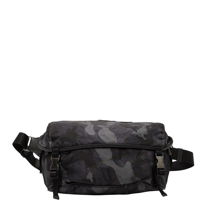 プラダ 迷彩 カモフラージュ ボディバッグ ウエストバッグ 2VH991 ネイビー マルチカラー ナイロン レザー メンズ PRADA 205-38787