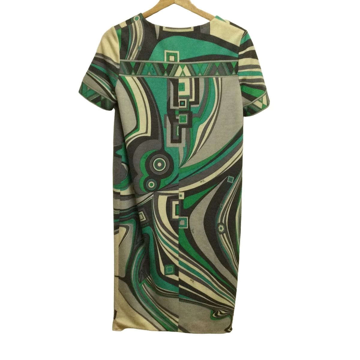 エミリオプッチ ワンピース サイズ40 M レディース - グレー×ブルーグリーン×アイボリー クルーネック 半袖 ひざ丈