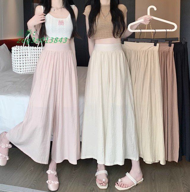 ワイドパンツ レディース 春夏 秋 ボパンツ レディース カジュアル 大きいサイズ シンプル きれいめ 無地 ウエストゴム 黒 スカンツ ハイウエスト zog3z013843